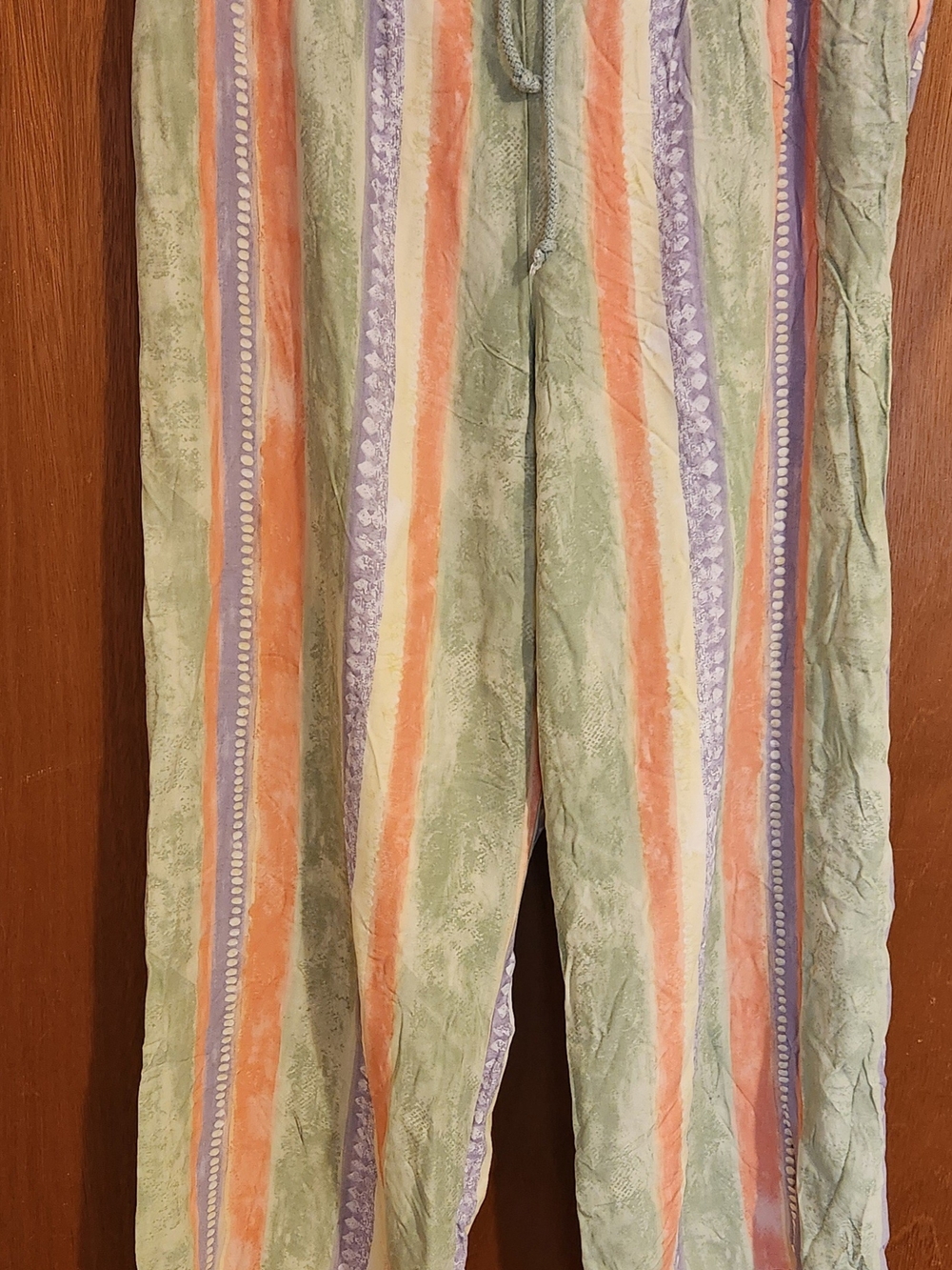 Women's Casual Striped Lounge Pants in Sage, Coral & Lavender Sizr M Wide Leg